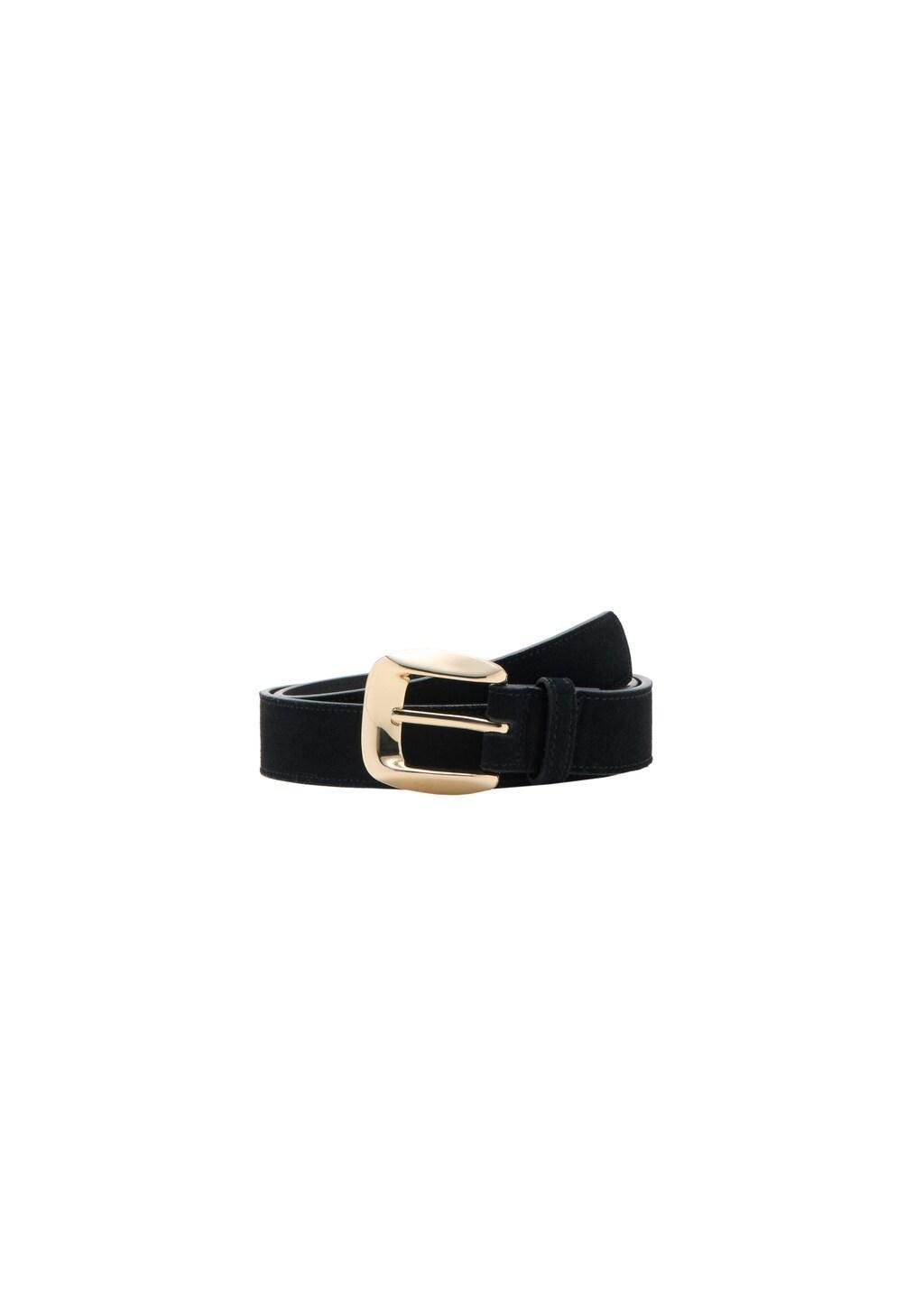Black Suede Belt With Square Buckle, Black, large image number 2