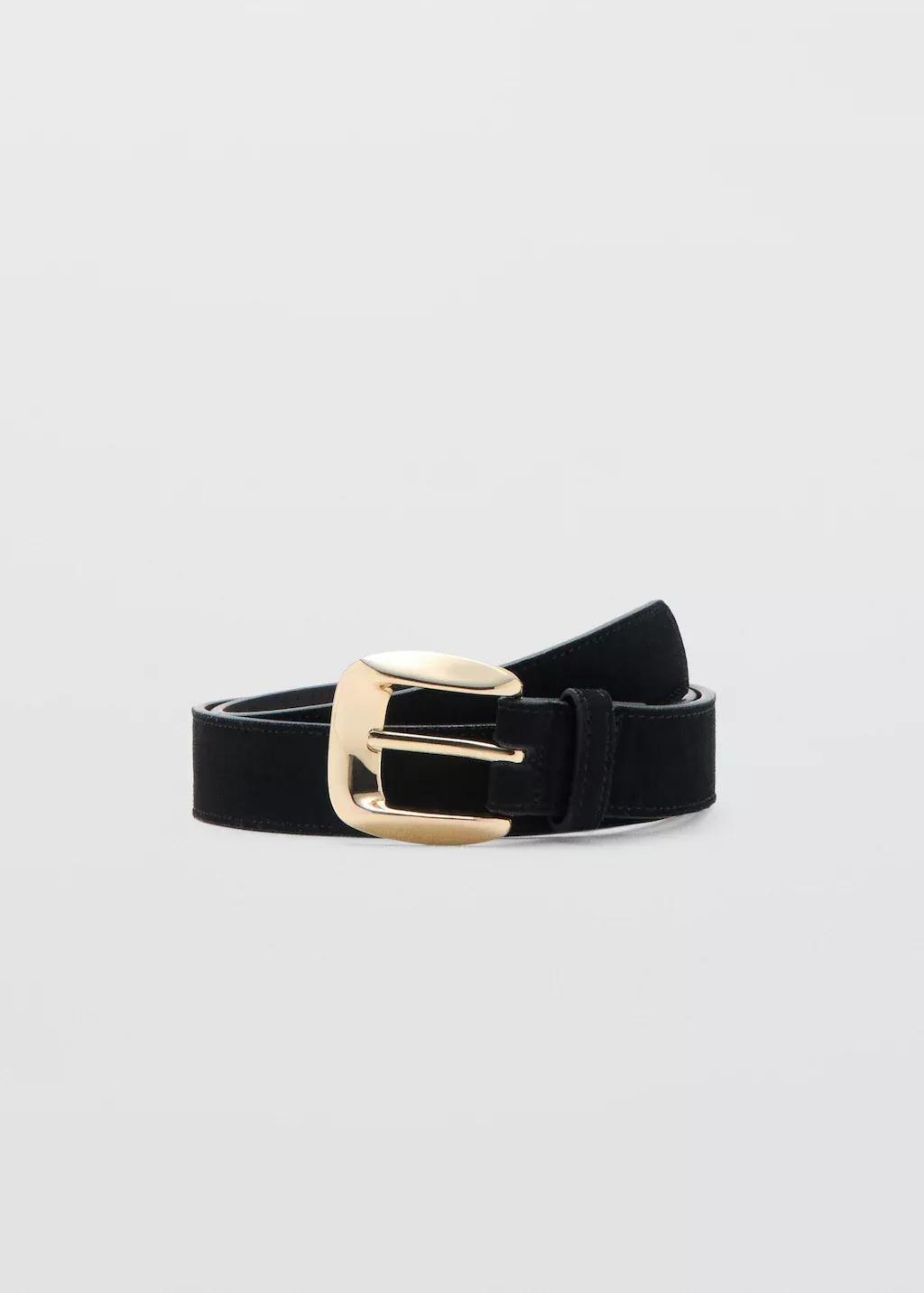 Black Suede Belt With Square Buckle, Black, large image number 3