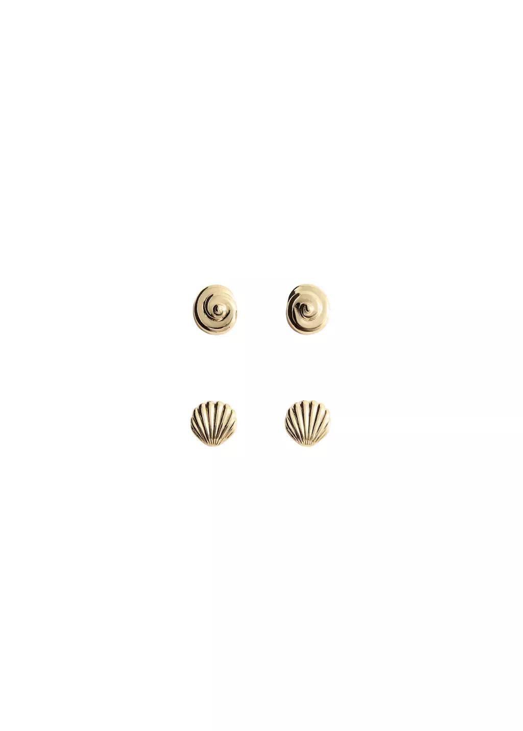 Gold Shell Design Earring Pack, Gold, large image number 2
