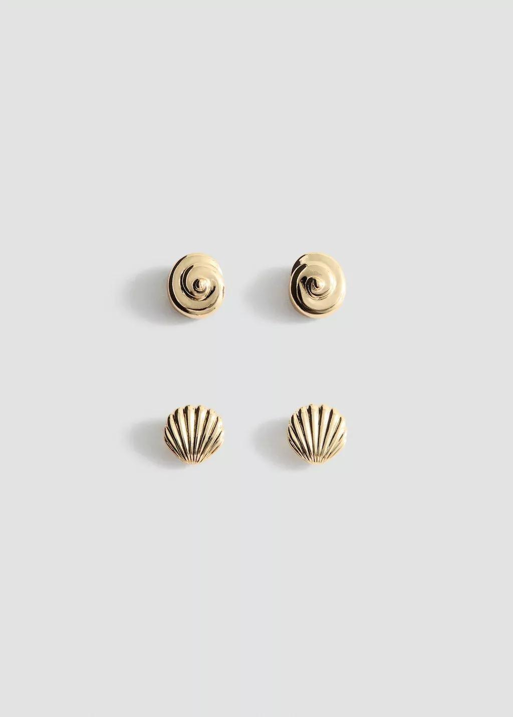 Gold Shell Design Earring Pack, Gold, large image number 3