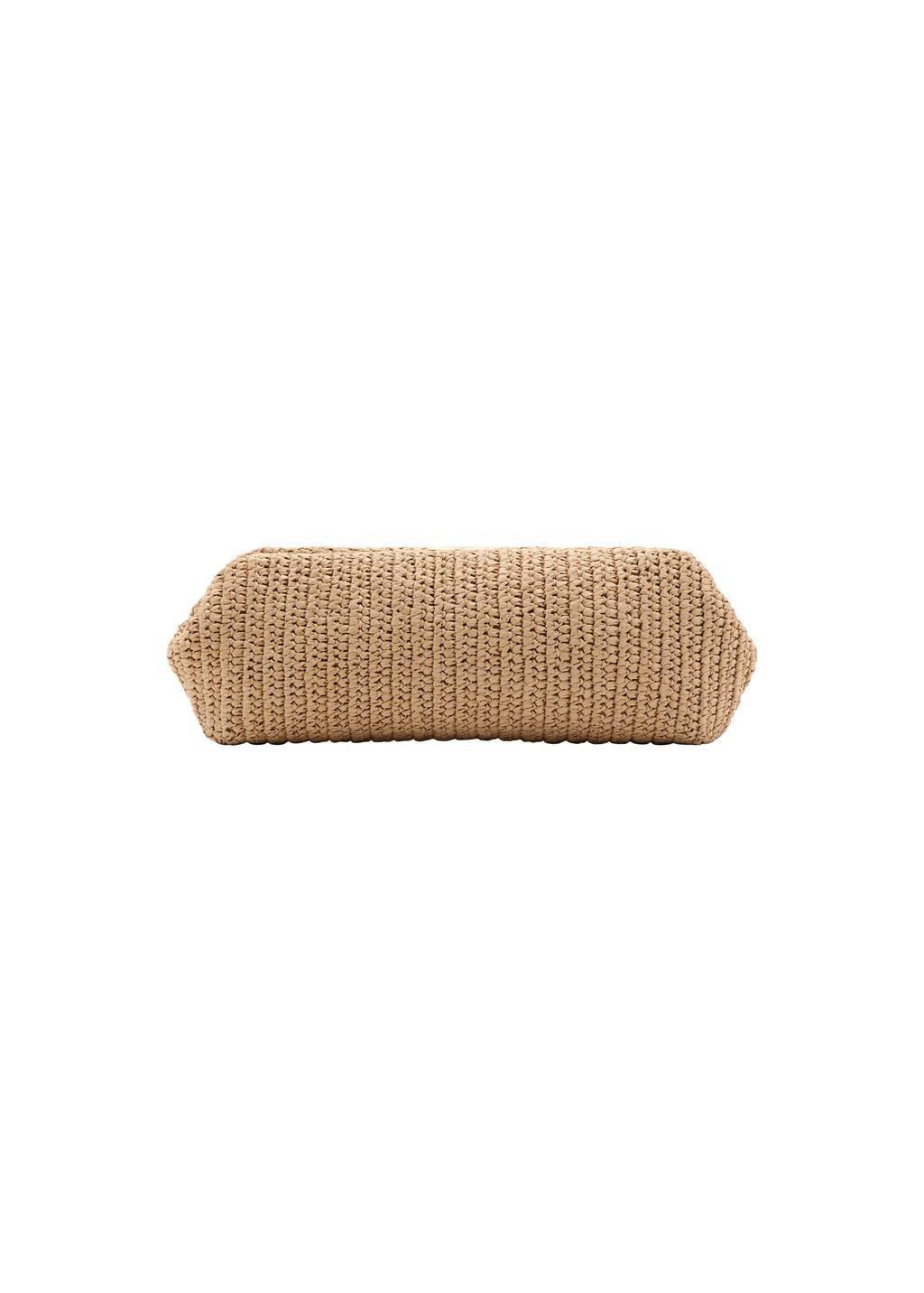 Beige Fibre Shoulder Bag With Bead Detail, Light Beige, medium
