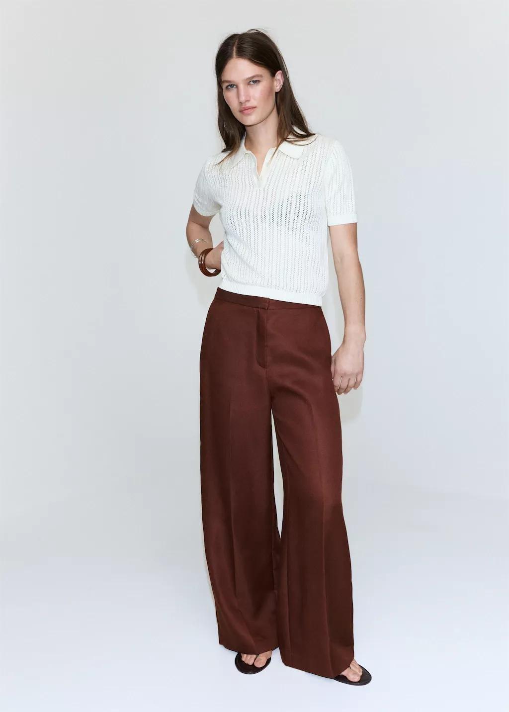 Orange High-Waisted Lyocell Trousers, Medium Orange, large image number 0