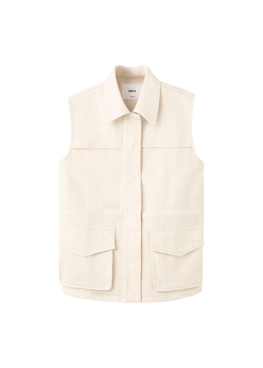 Beige Oversized Denim Gilet, Light Beige, large image number 4