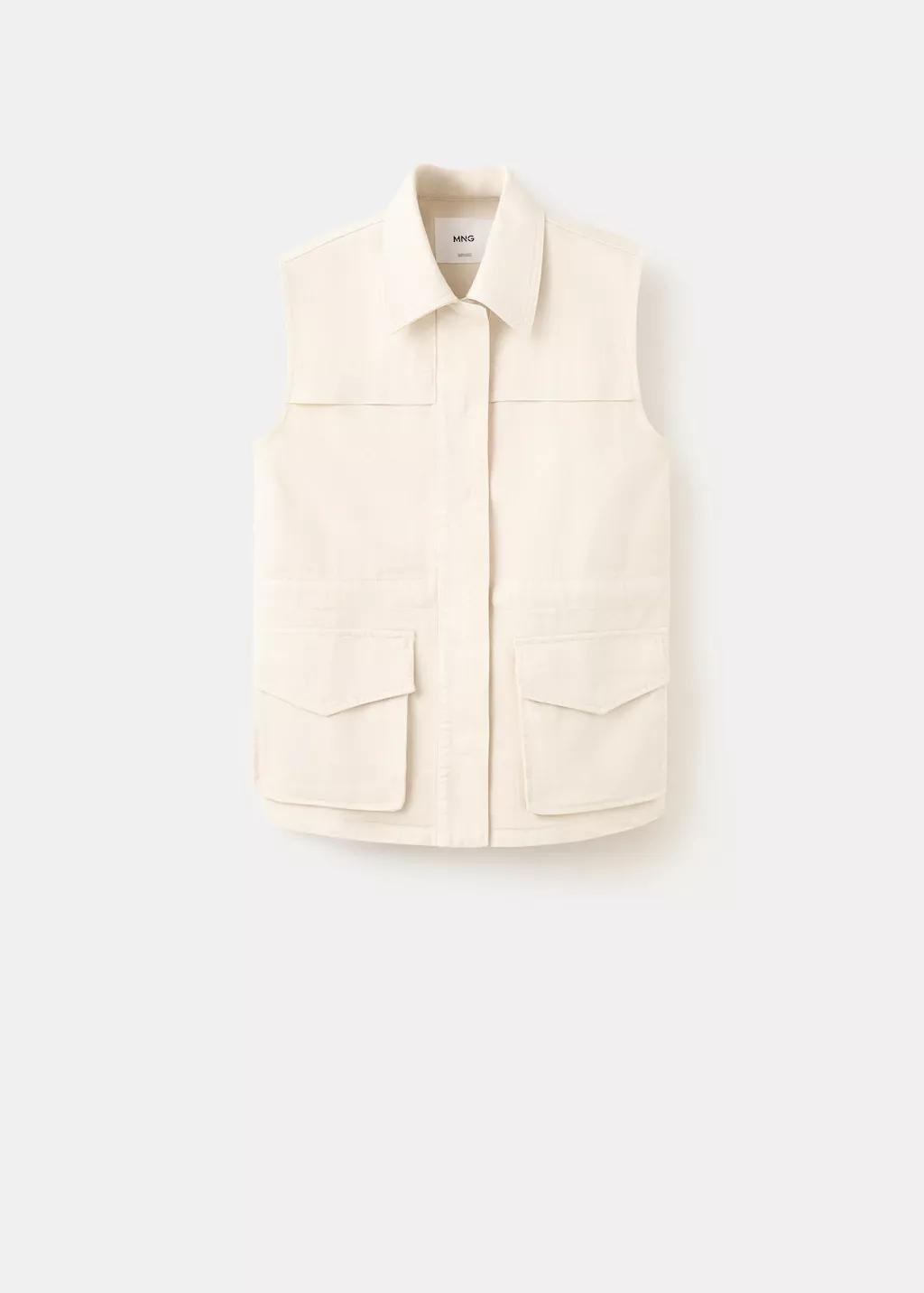 Beige Oversized Denim Gilet, Light Beige, large image number 5