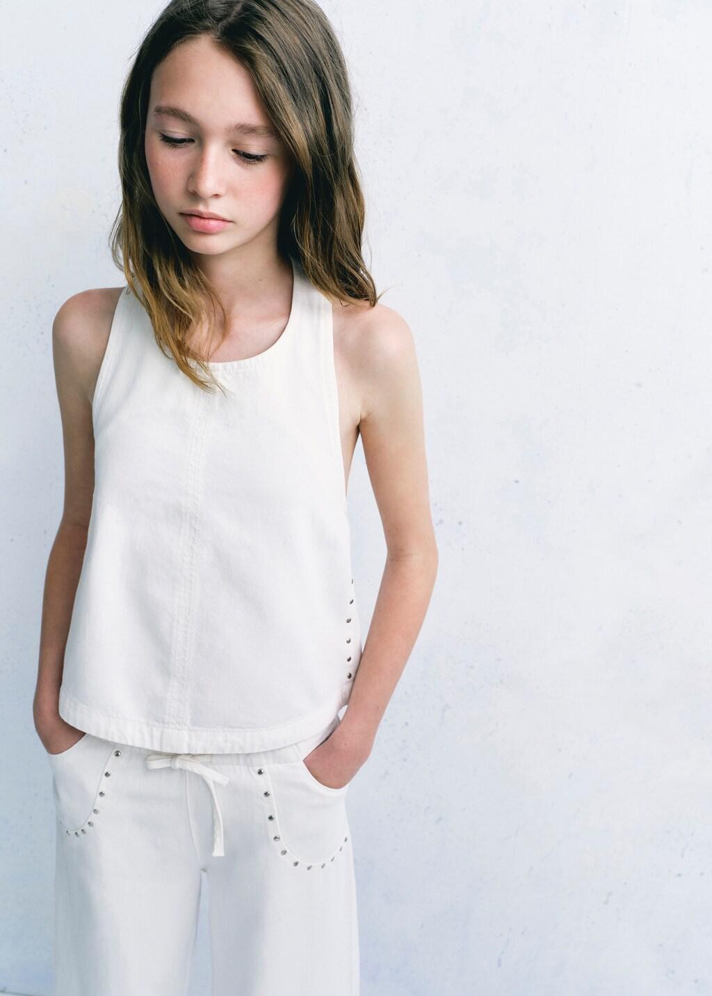 White Studded Open-Back Halter Top, Kids Girls, White, large image number 3