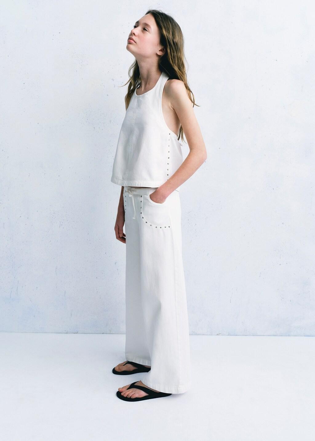 White Studded Open-Back Halter Top, Kids Girls, White, large image number 4