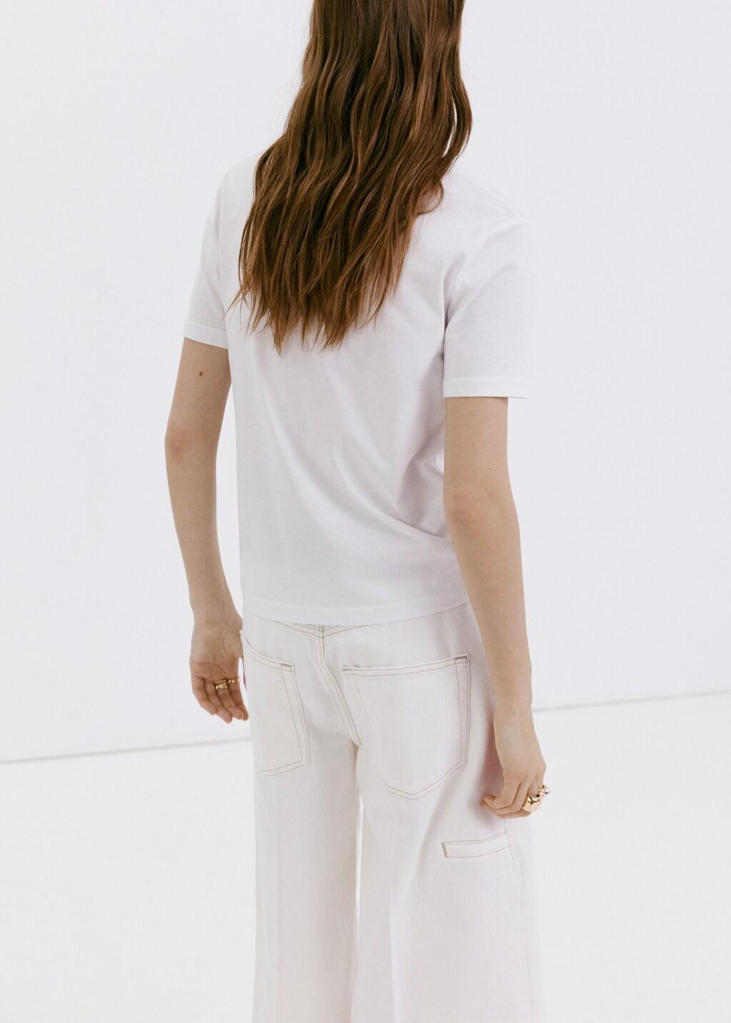 White V-Neck Cotton T-Shirt, White, large image number 2