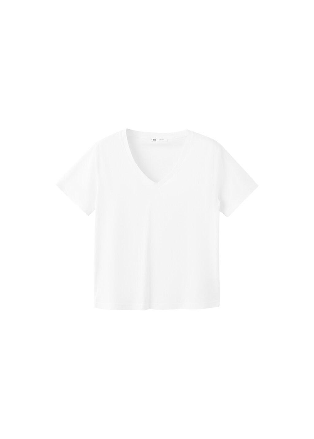 White V-Neck Cotton T-Shirt, White, large image number 7