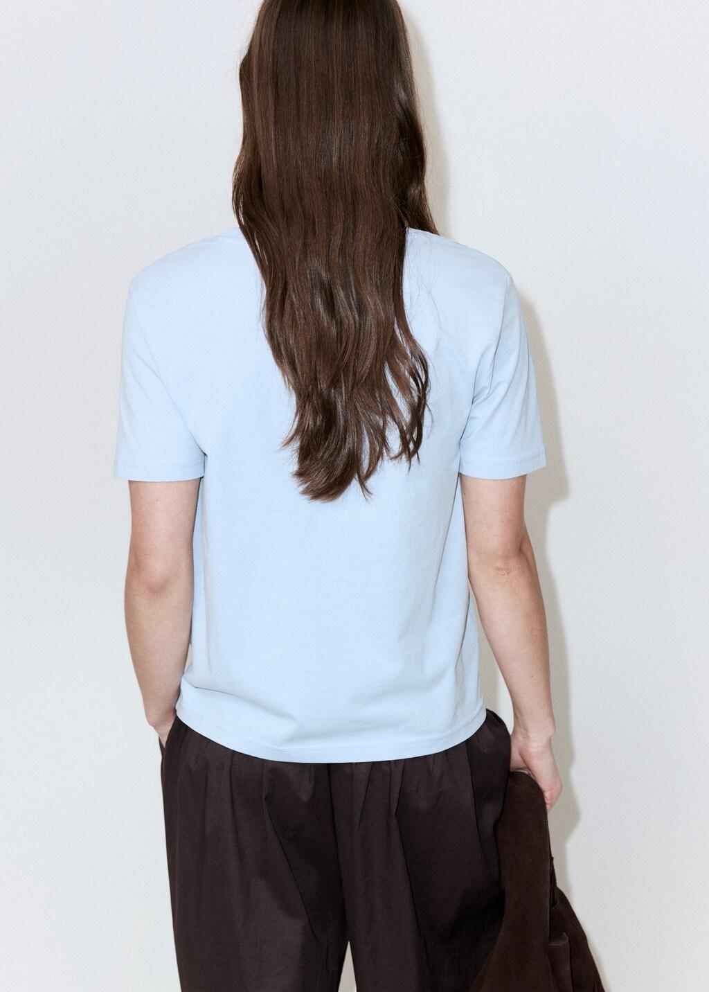 Blue Lt Pastel V-Neck Cotton T-Shirt, Light-Pastel Blue, large image number 2