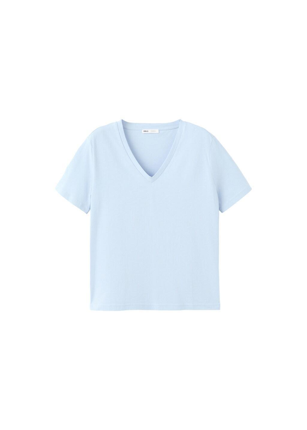 Blue Lt Pastel V-Neck Cotton T-Shirt, Light-Pastel Blue, large image number 7