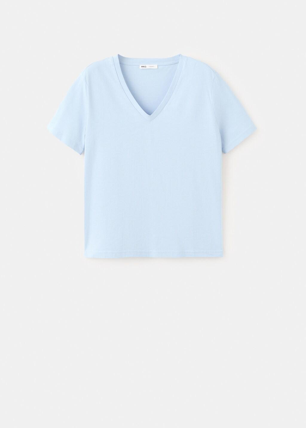 Blue Lt Pastel V-Neck Cotton T-Shirt, Light-Pastel Blue, large image number 8