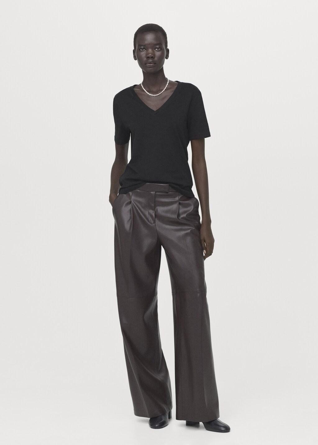 Black V-Neck Cotton T-Shirt, Black, large image number 0
