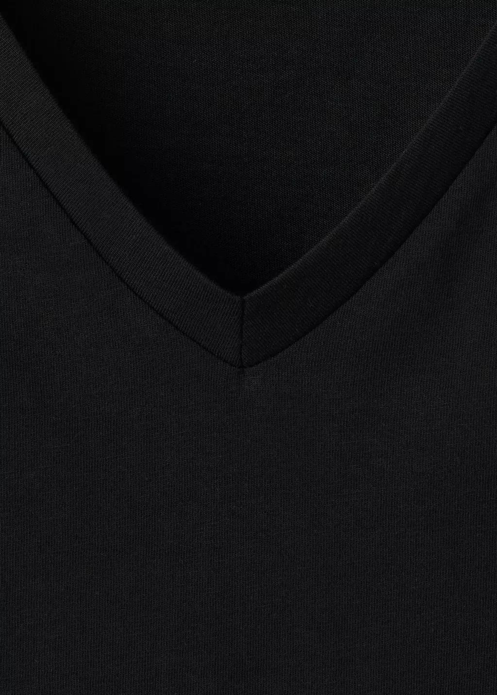 Black V-Neck Cotton T-Shirt, Black, large image number 1