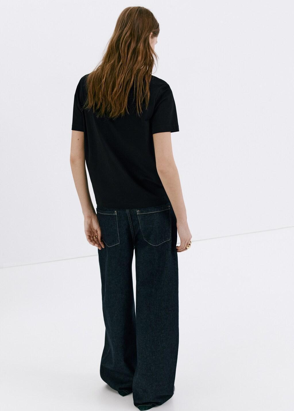 Black V-Neck Cotton T-Shirt, Black, large image number 2