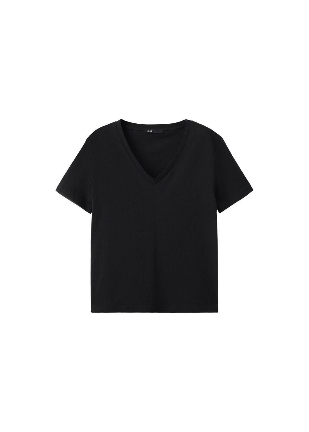 Black V-Neck Cotton T-Shirt, Black, large image number 7
