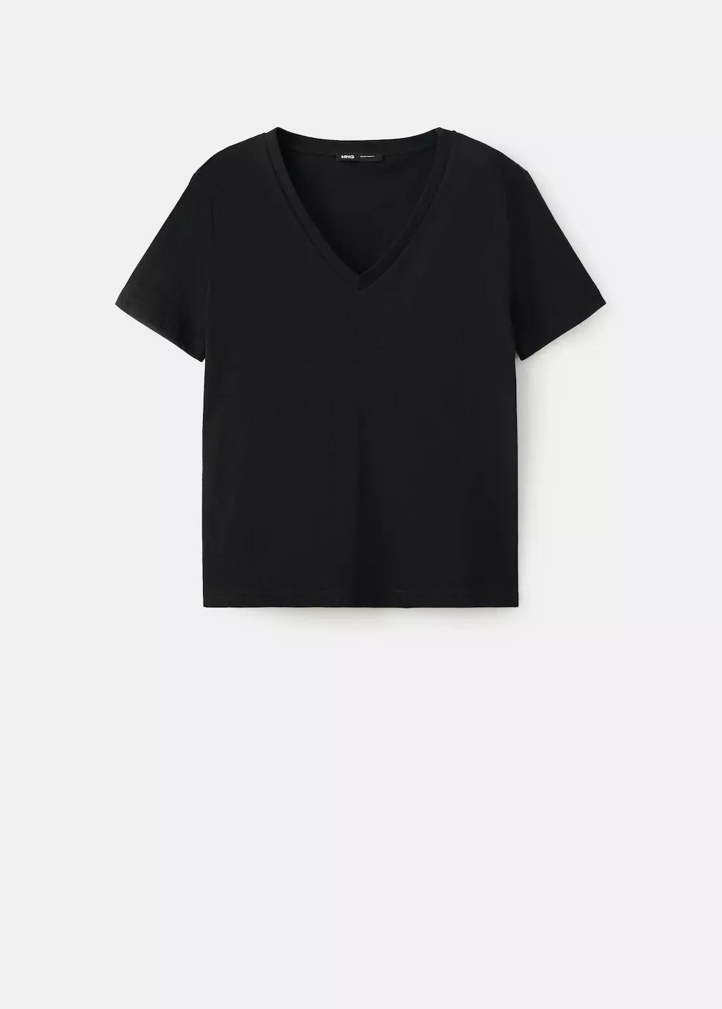 Black V-Neck Cotton T-Shirt, Black, large image number 8