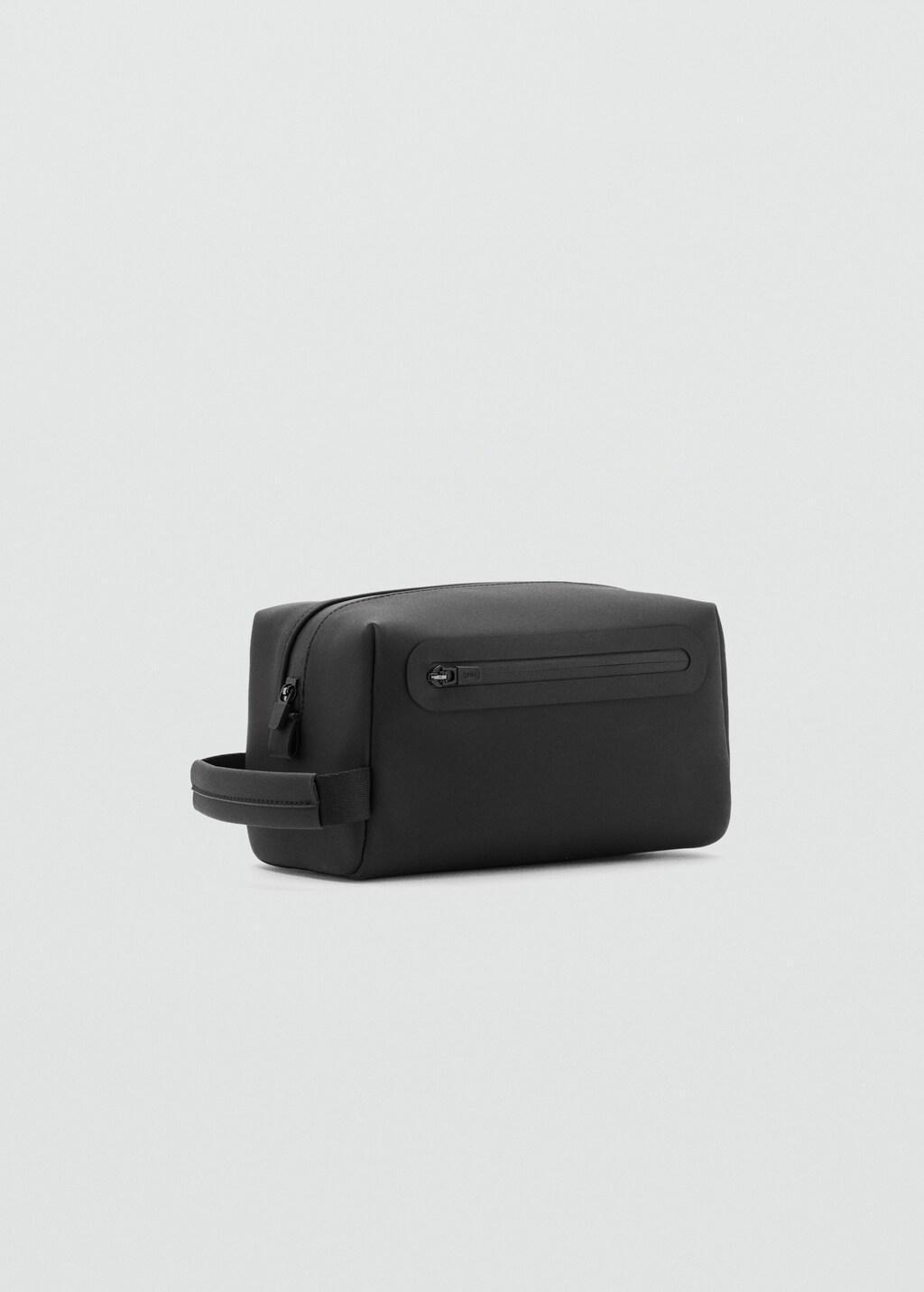 Black Toiletry Bag With Leather Detail, Black, large image number 0