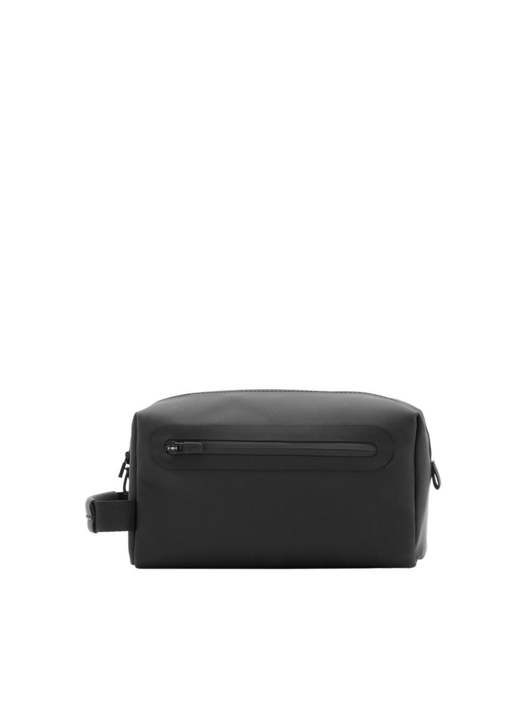 Black Toiletry Bag With Leather Detail, Black, large image number 2