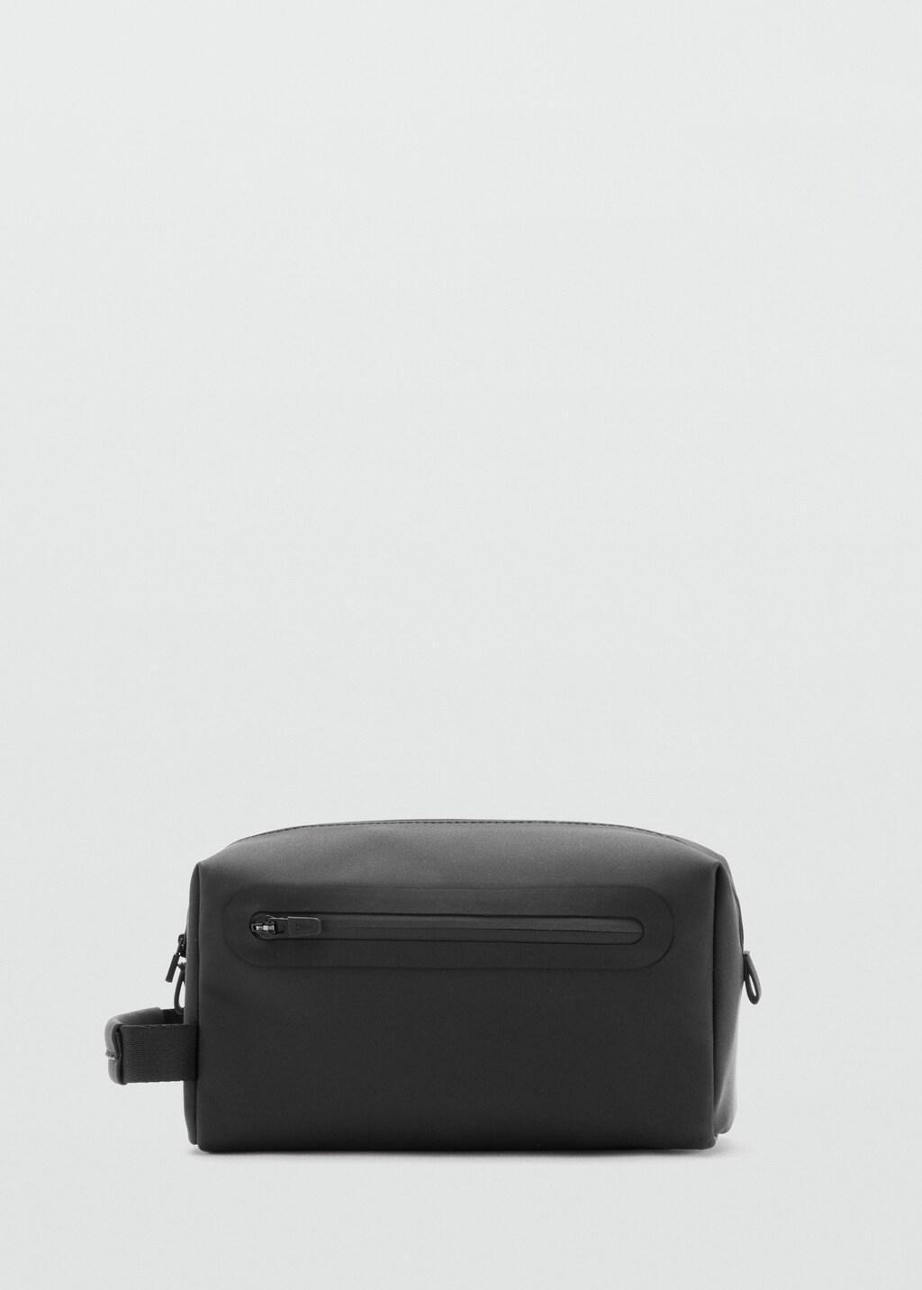 Black Toiletry Bag With Leather Detail, Black, large image number 3