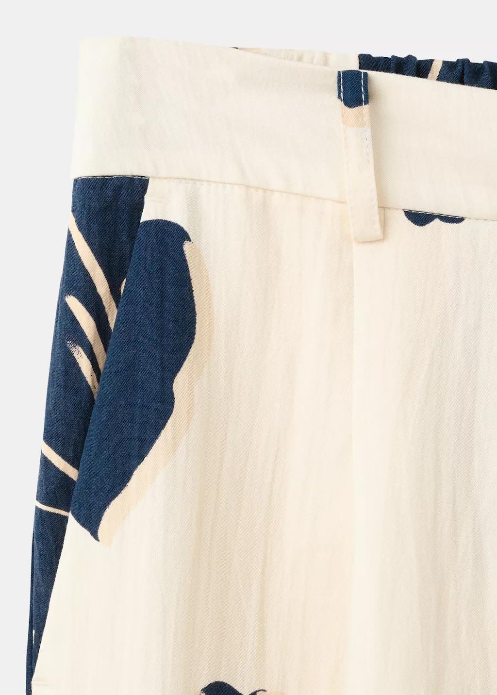 White Floral Print Lyocell Straight-Leg Trousers, Natural White, large image number 5