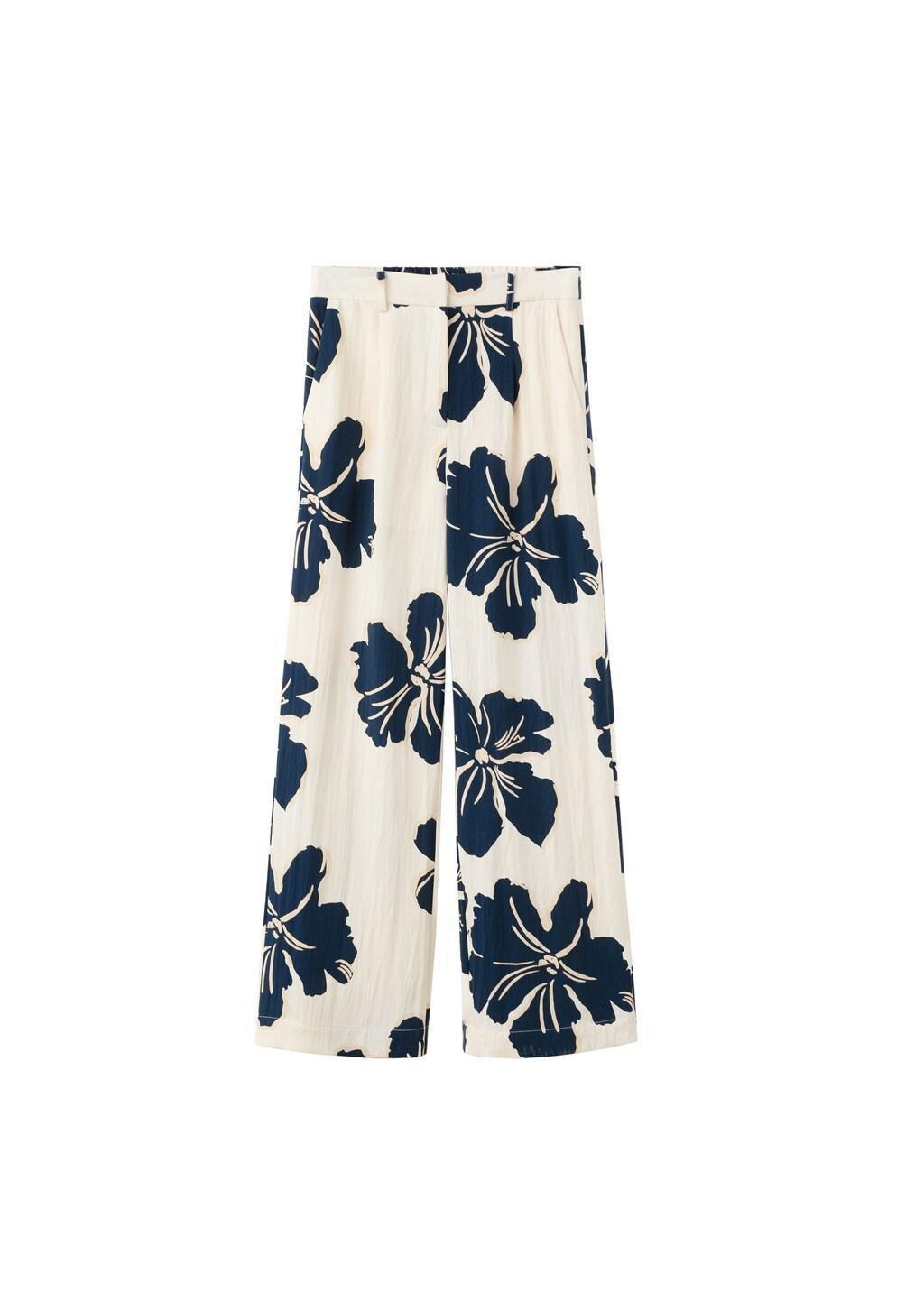 White Floral Print Lyocell Straight-Leg Trousers, Natural White, large image number 6