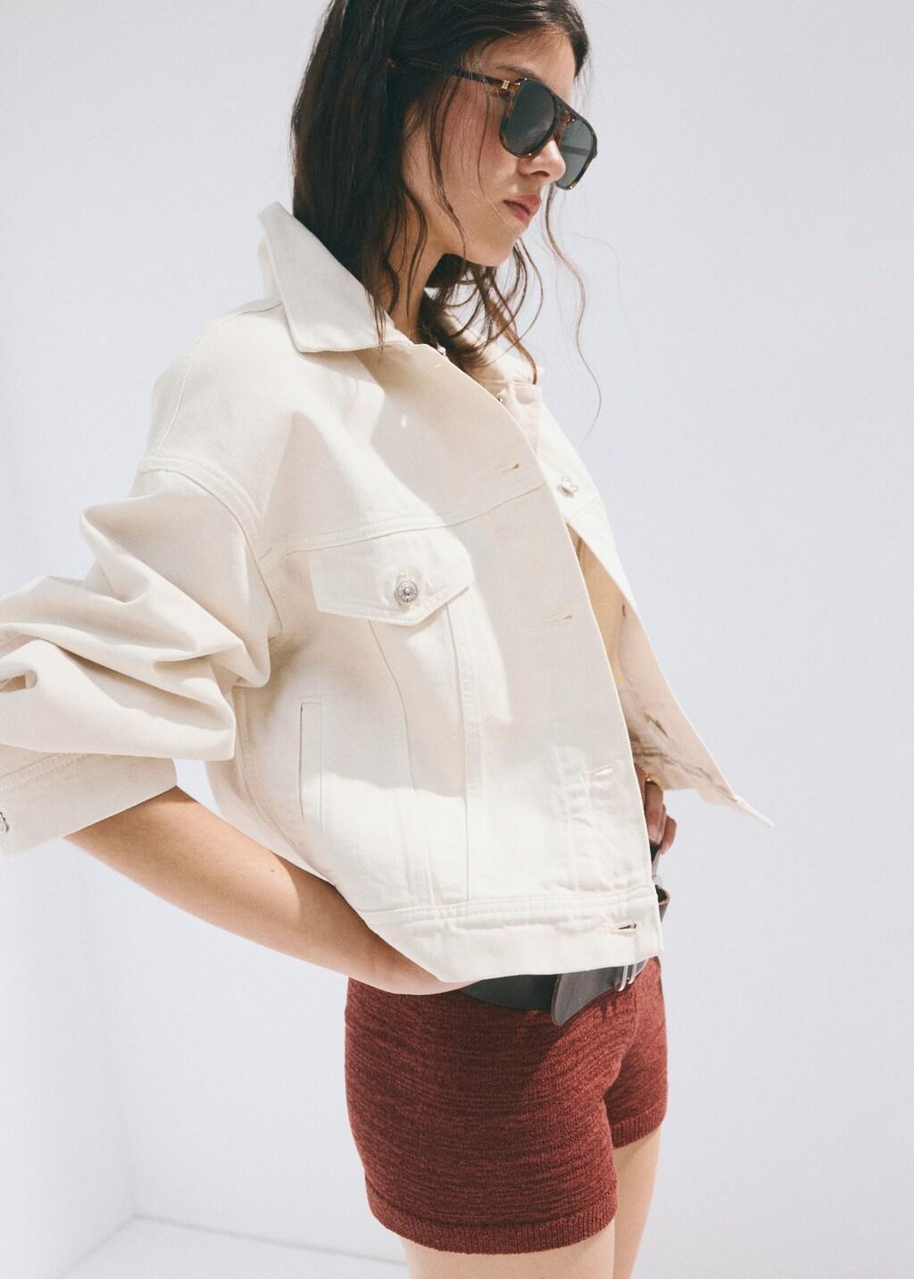 Beige Pockets Denim Jacket, Light Beige, large image number 3