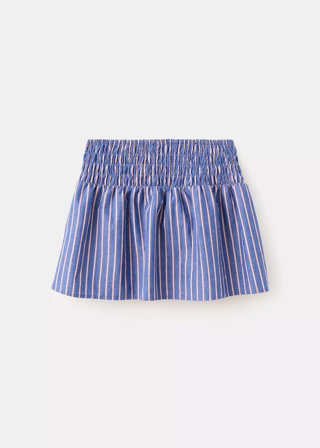 Blue Striped Cotton Skirt, Kids Girls, Medium Blue, large image number 1