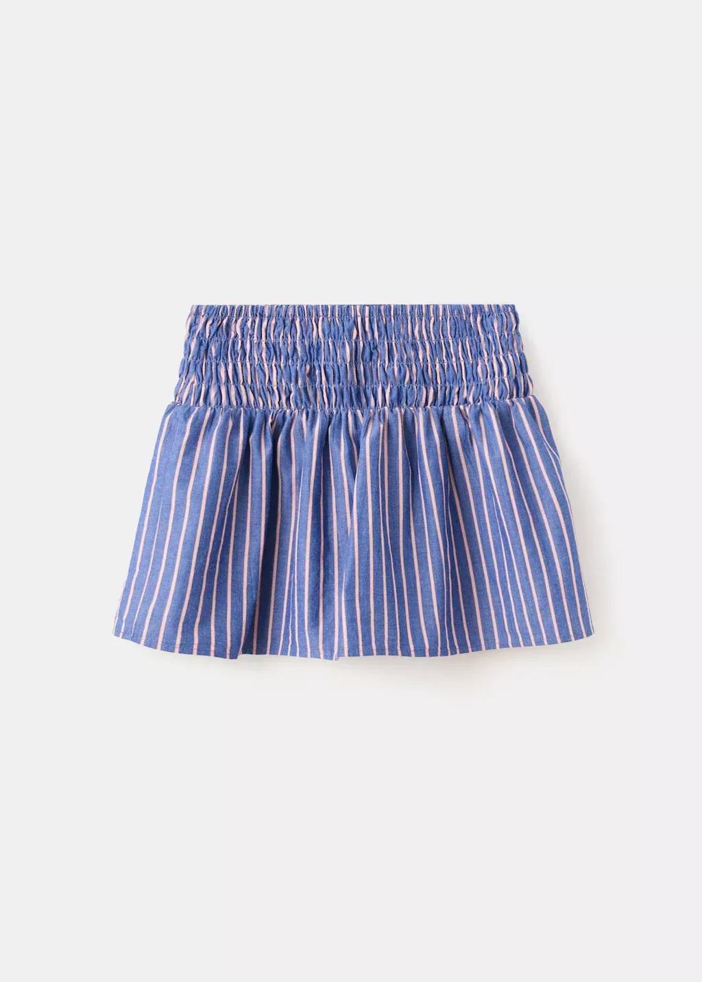 Blue Striped Cotton Skirt, Kids Girls, Medium Blue, large image number 5