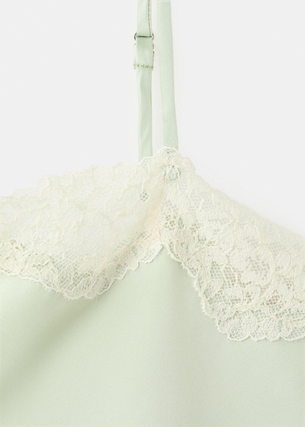 Green Lace Detail Satin Top, Green, large image number 5