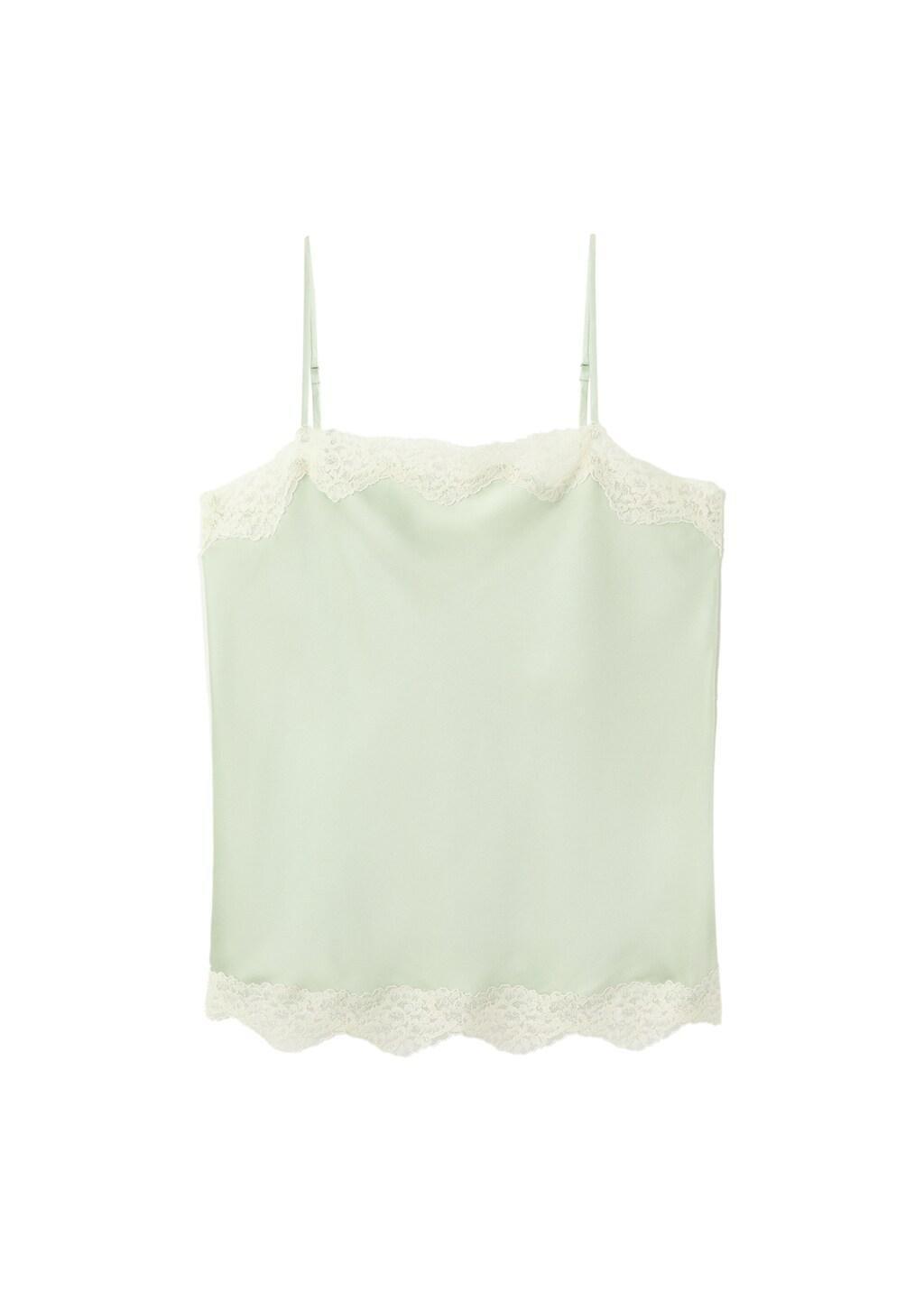 Green Lace Detail Satin Top, Green, large image number 6
