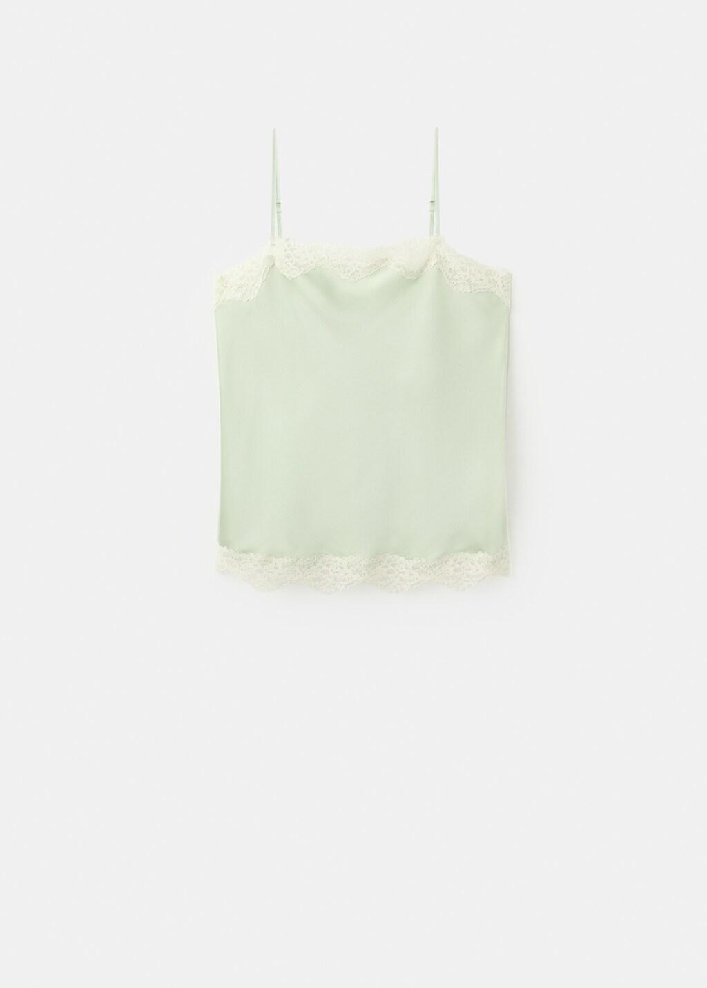 Green Lace Detail Satin Top, Green, large image number 7