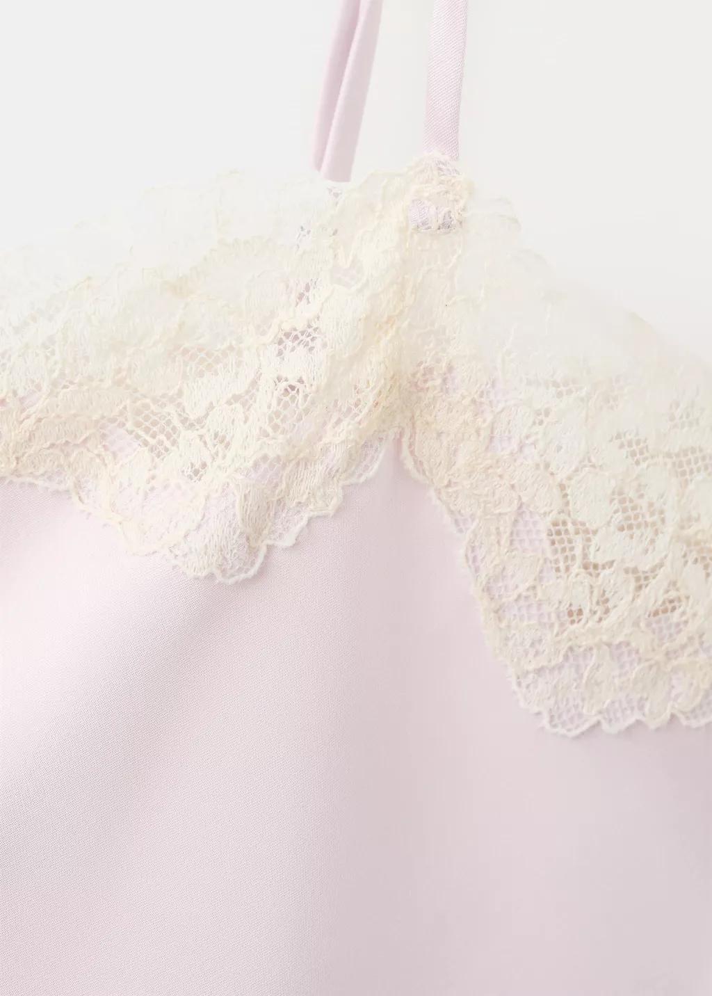 Purple Lt Pastel Lace Detail Satin Top, Light-Pastel Purple, large image number 1