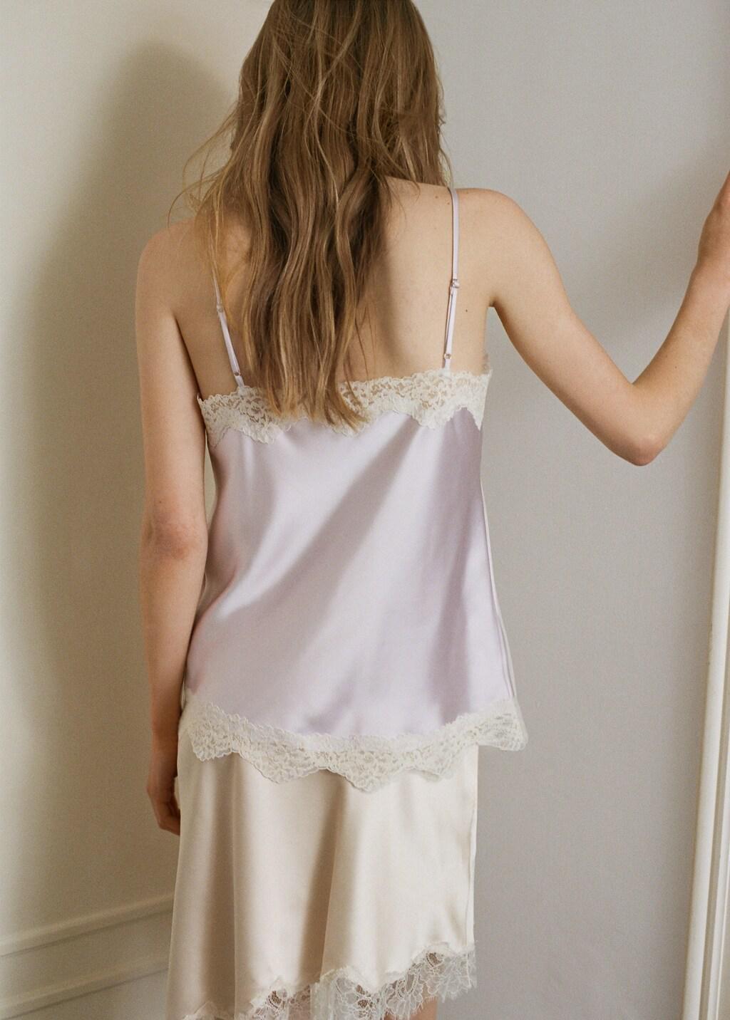 Purple Lt Pastel Lace Detail Satin Top, Light-Pastel Purple, large image number 2
