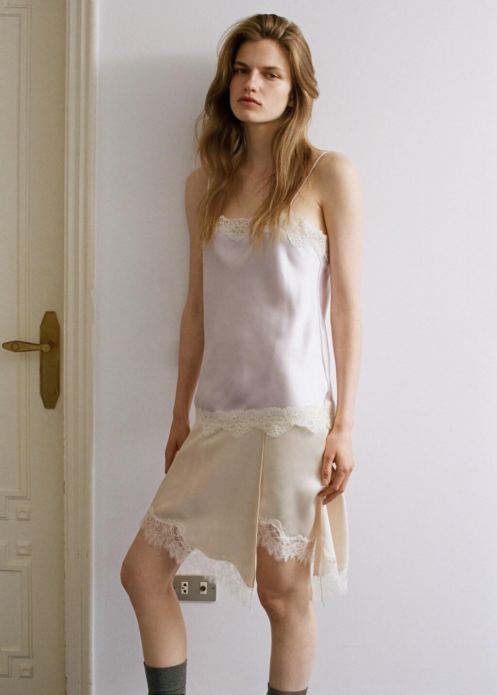 Purple Lt Pastel Lace Detail Satin Top, Light-Pastel Purple, large image number 3