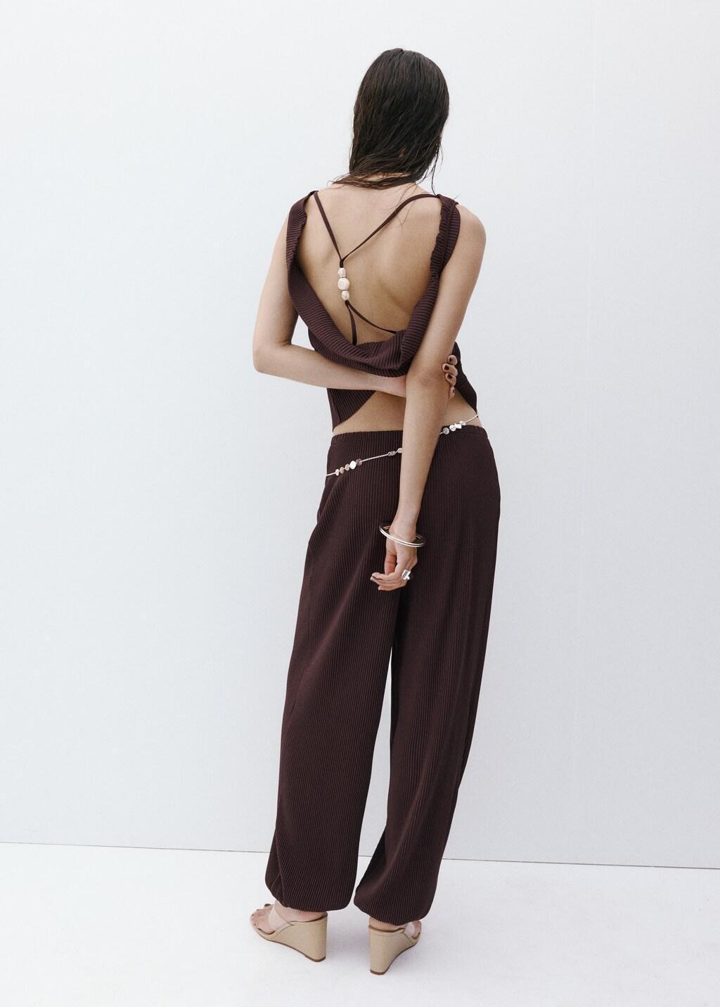 Brown Textured Harem Pants, Dark Brown, medium