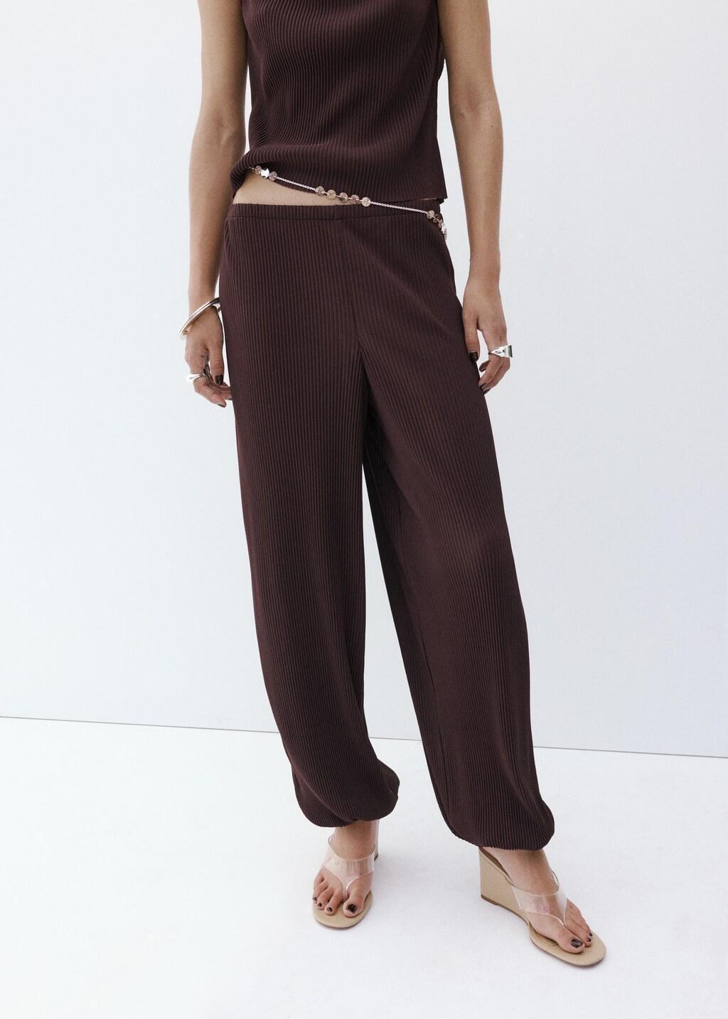 Brown Textured Harem Pants, Dark Brown, large image number 3
