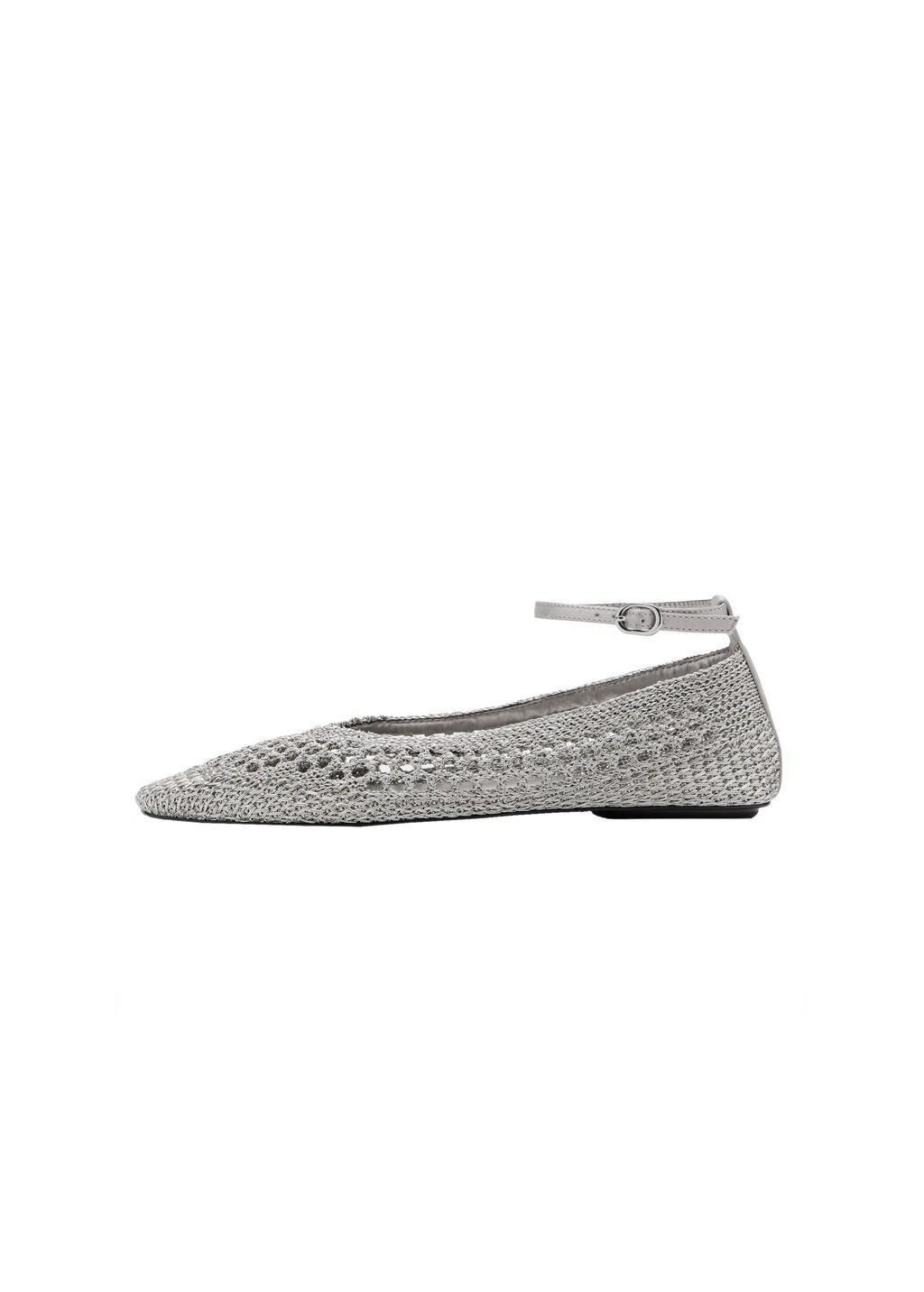 Silver Crochet Ankle Strap Ballerinas, Silver, large image number 2