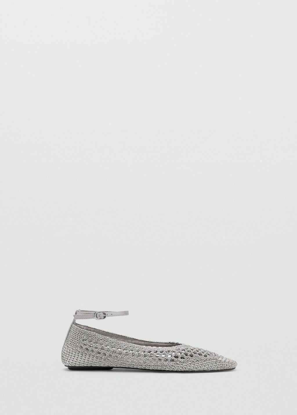 Silver Crochet Ankle Strap Ballerinas, Silver, large image number 3