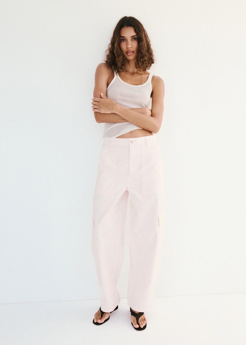 Pink Lt Pastel Pocket Cargo Jeans, Light-Pastel Pink, large image number 0