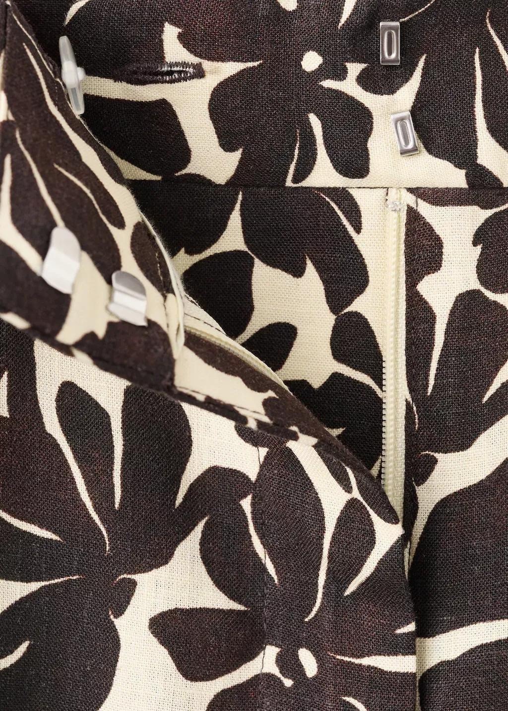 Beige Floral Print Straight Trousers, Light Beige, large image number 5