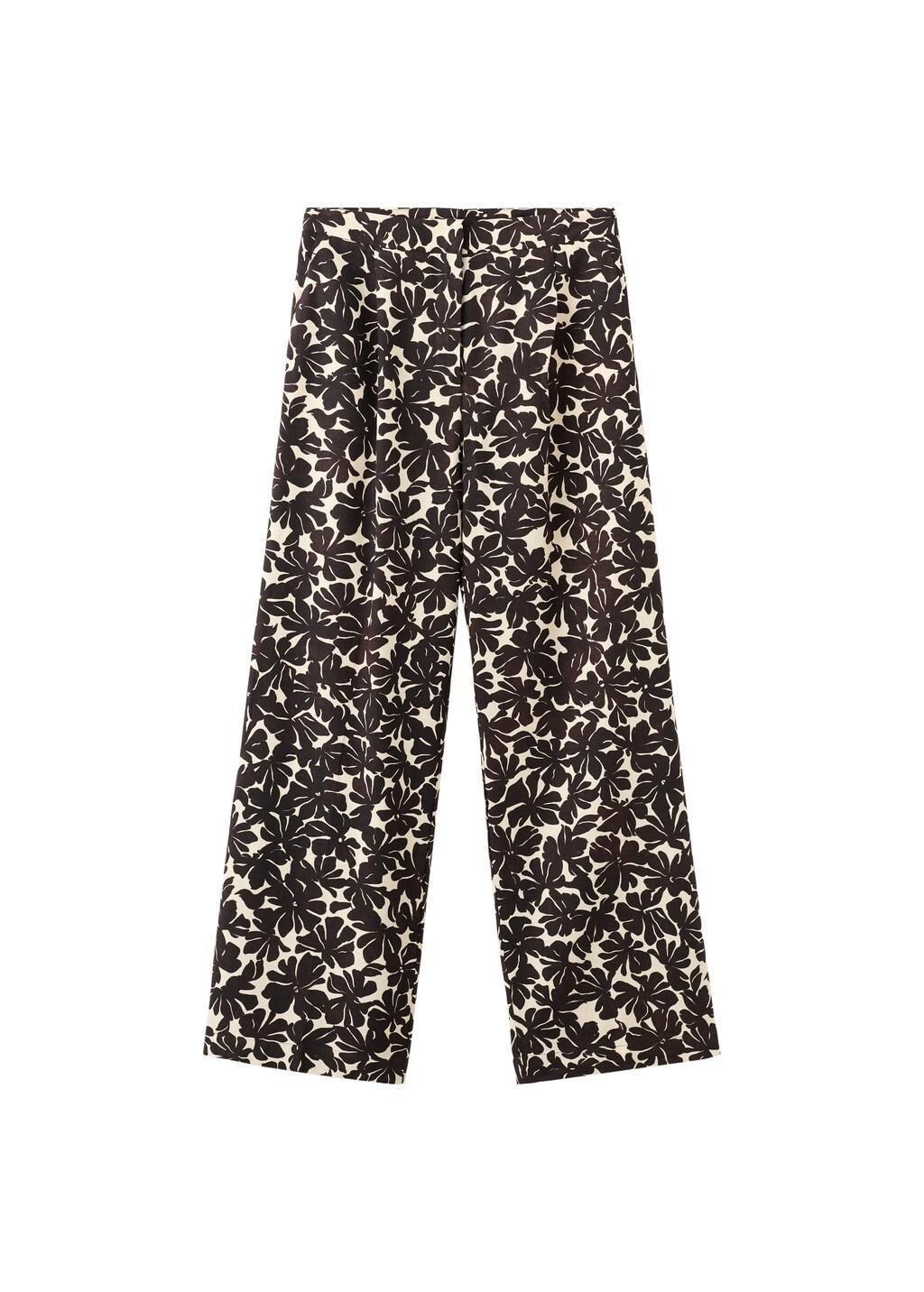 Beige Floral Print Straight Trousers, Light Beige, large image number 6