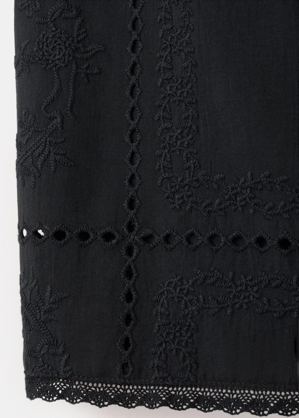 Black Embroidered Cotton Top, Black, medium