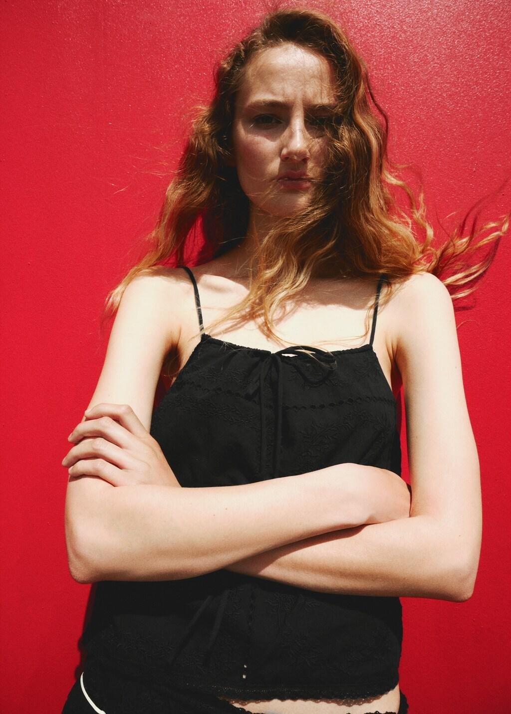 Black Embroidered Cotton Top, Black, large image number 4