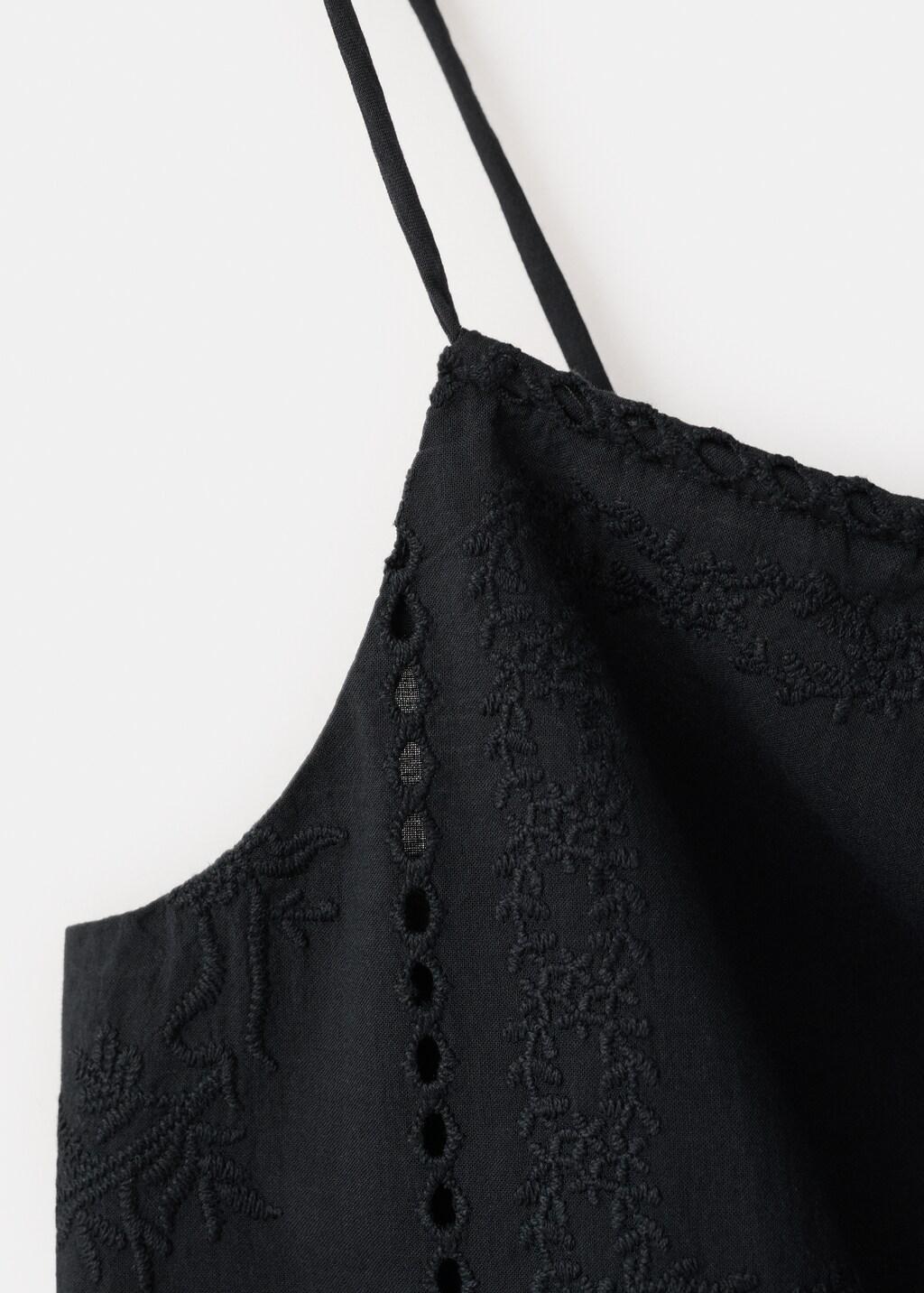 Black Embroidered Cotton Top, Black, large image number 5