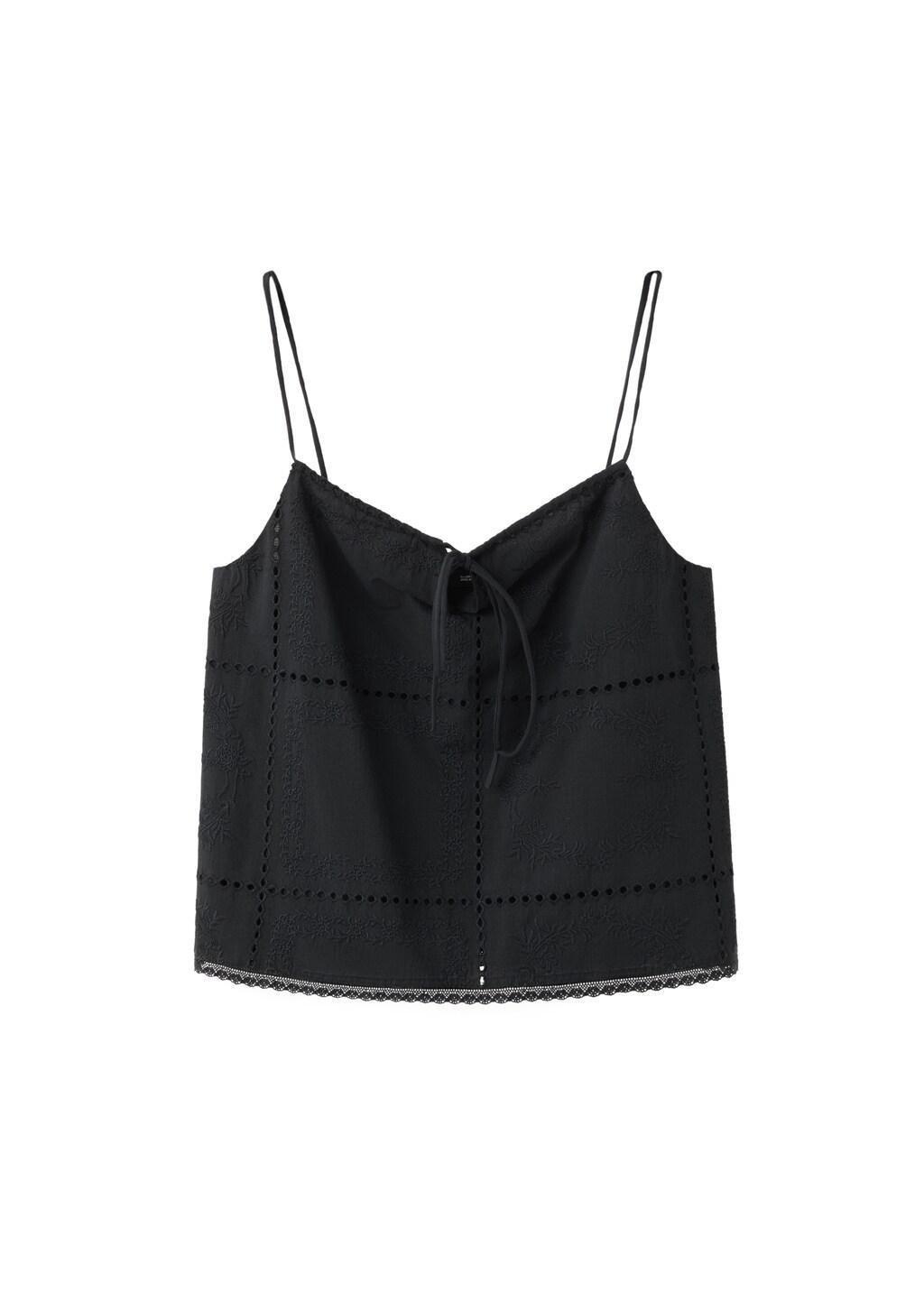 Black Embroidered Cotton Top, Black, large image number 6