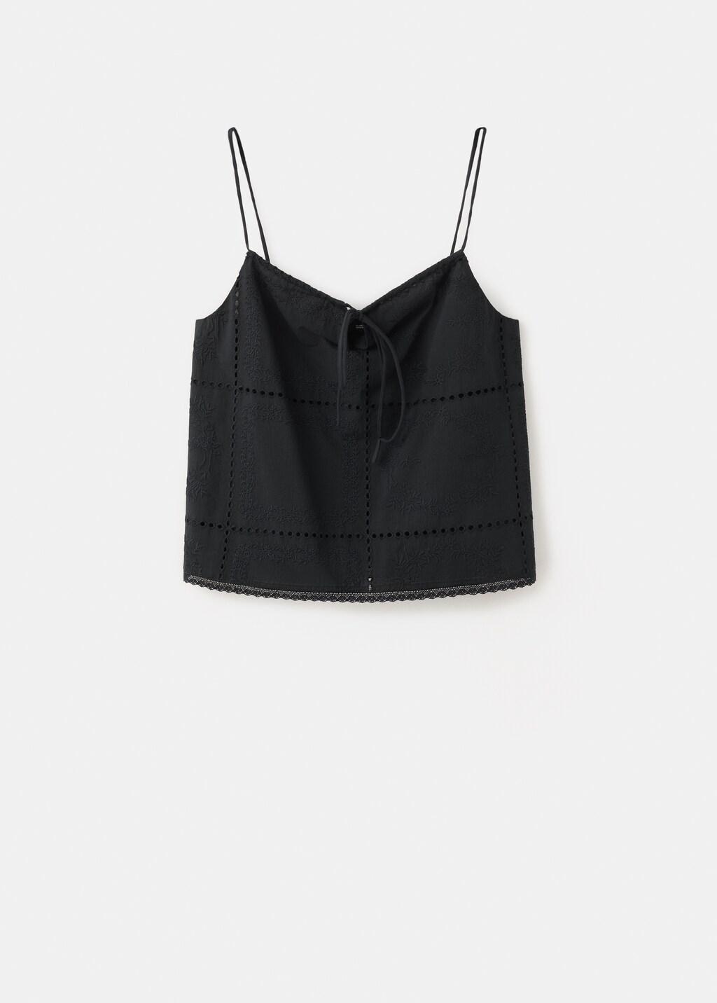 Black Embroidered Cotton Top, Black, large image number 7