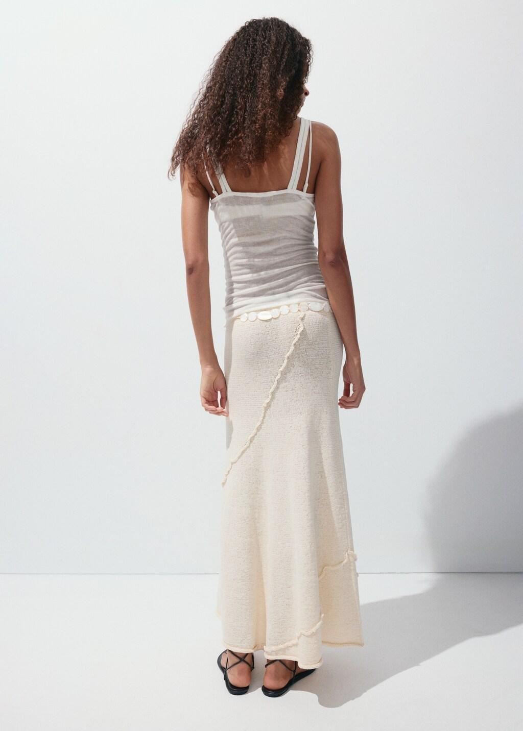 Brown Ribbed Skirt With Wavy Stitching Details, Light Pastel Brown, medium