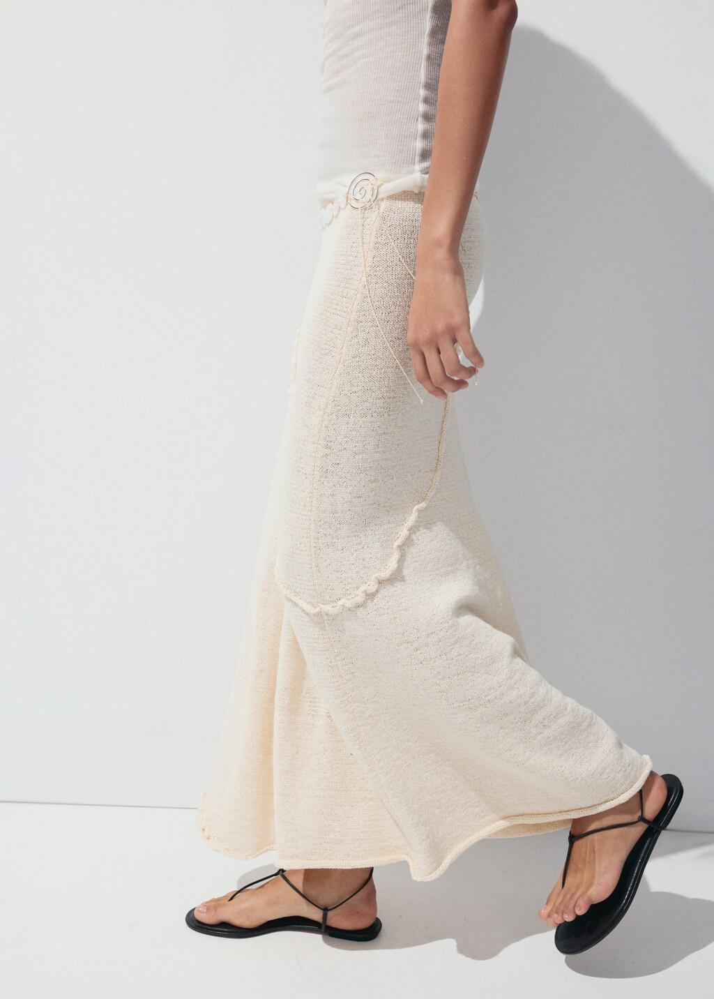 Brown Ribbed Skirt With Wavy Stitching Details, Light Pastel Brown, large image number 3