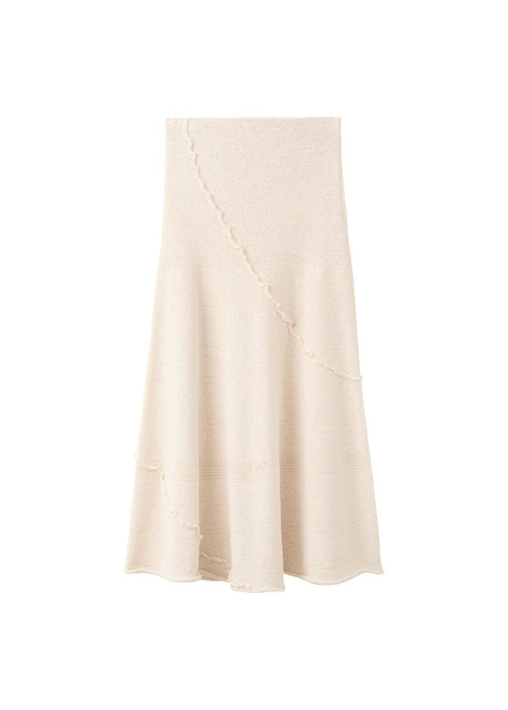 Brown Ribbed Skirt With Wavy Stitching Details, Light Pastel Brown, large image number 6