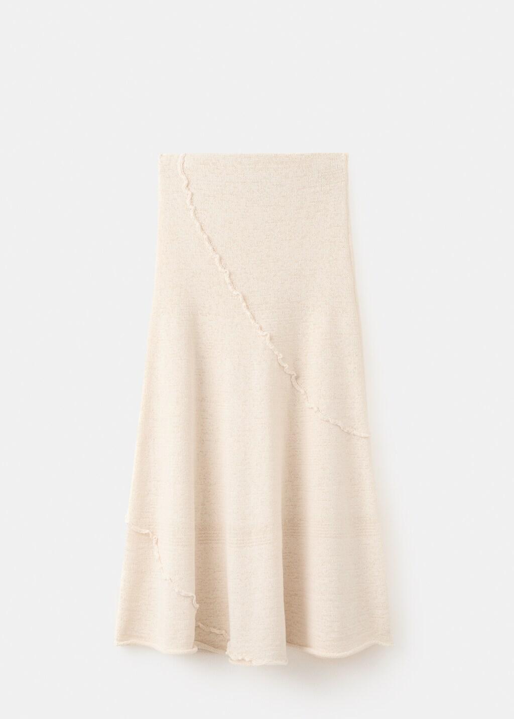 Brown Ribbed Skirt With Wavy Stitching Details, Light Pastel Brown, large image number 7
